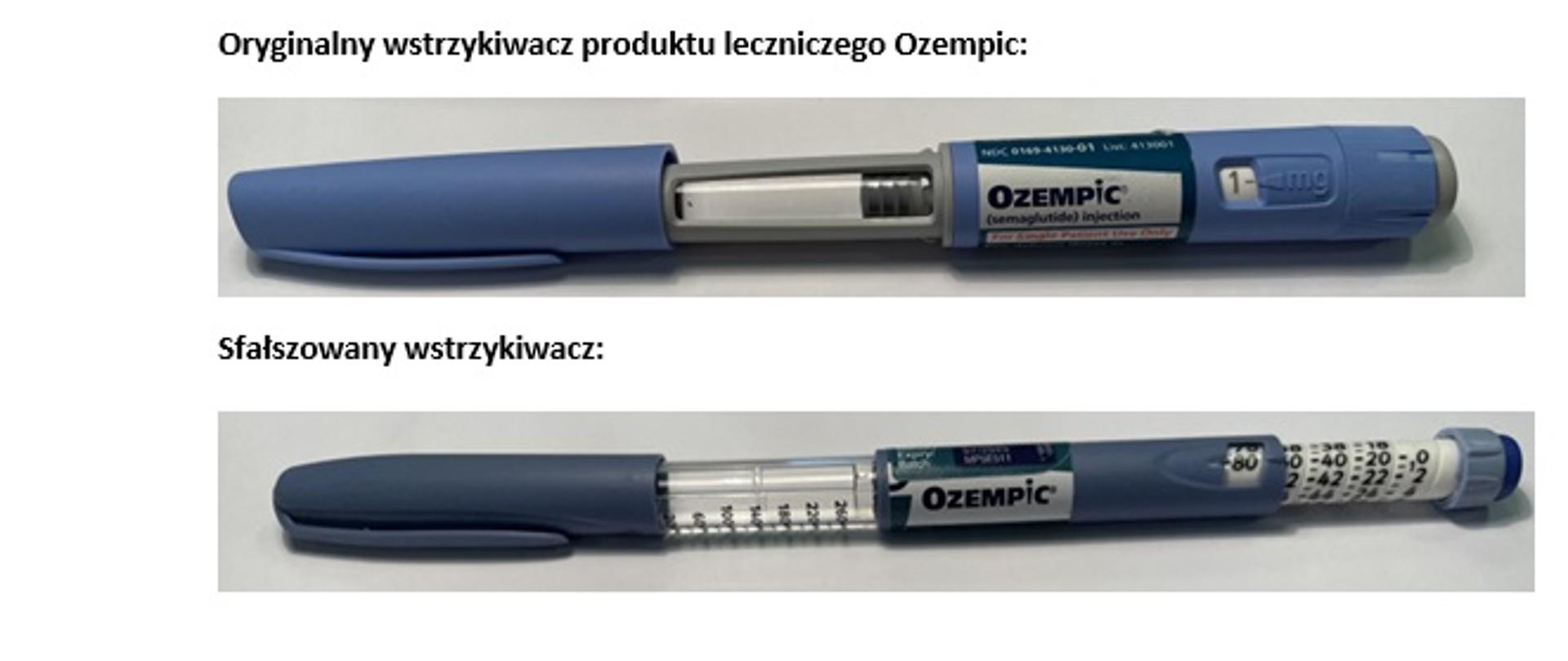 Oryginalny i sfałszowany wstrzykiwacz produktu leczniczego Ozempic