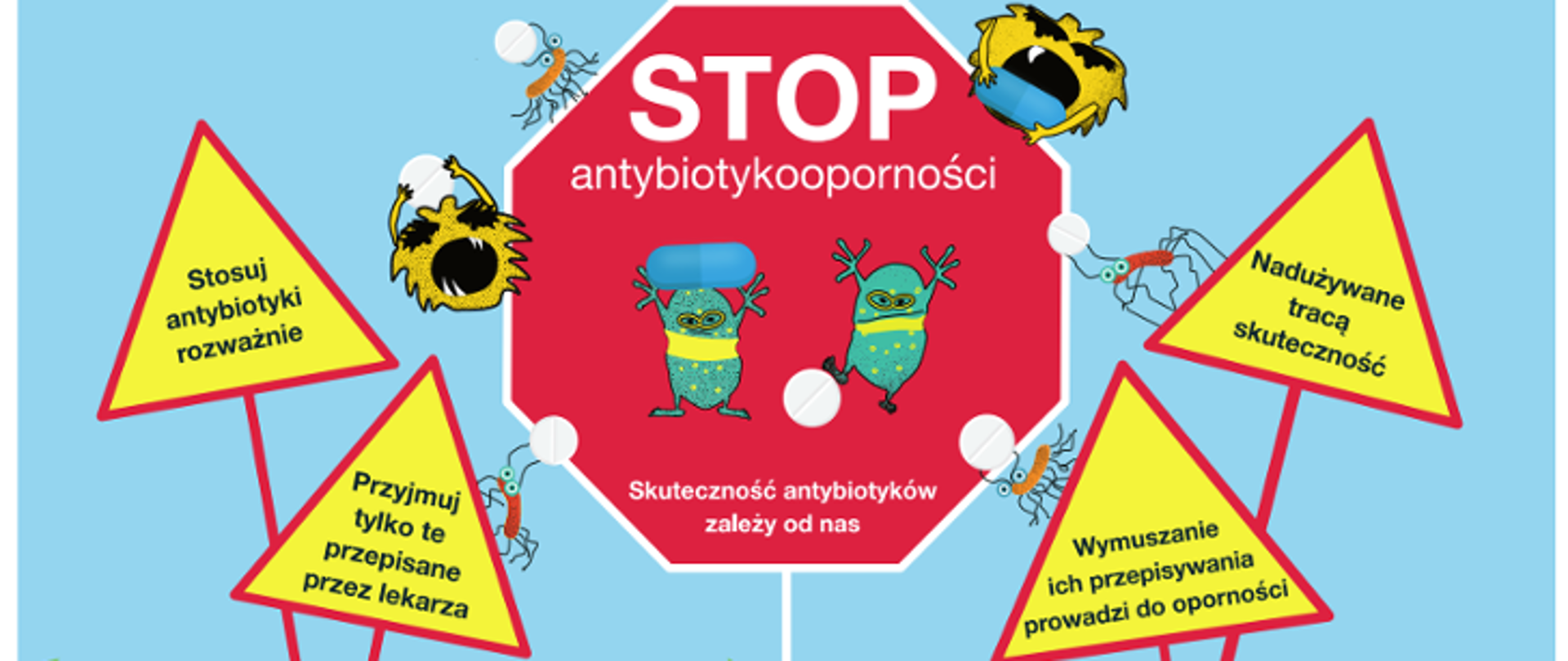 antybiotykooporność, plakat, znak stop