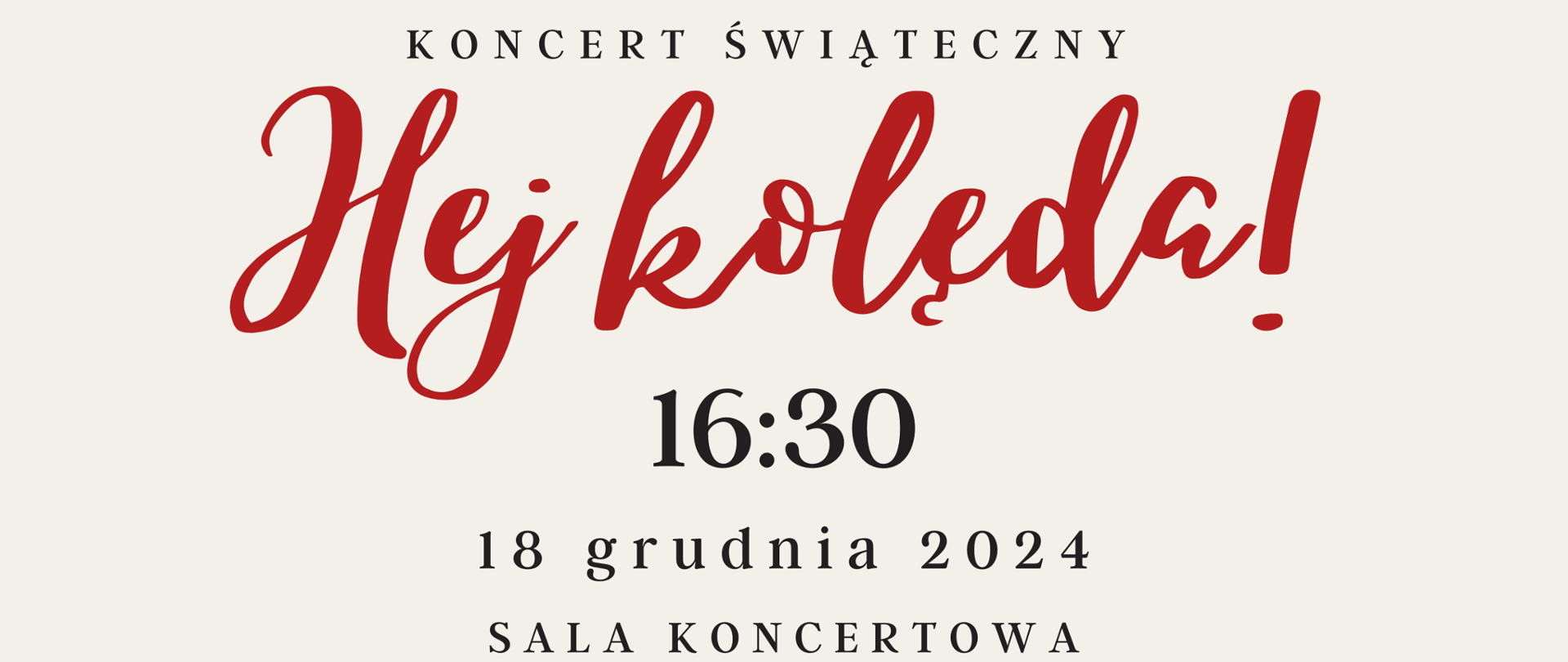 plakat koncertu świątecznego Hej kolęda z grafiką przedstawiającą grupkę dzieci grających na różnych instrumentach na tle choinki