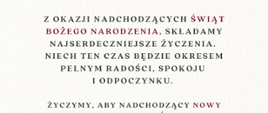 Życzenia z okazji nadchodzących Świąt Bożego Narodzenia oraz Nowego Roku