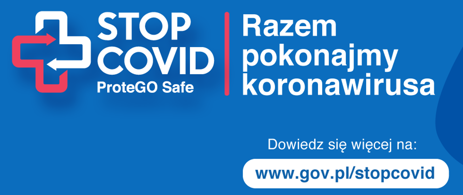 Zdjęcie przedstawia napis STOP COVID Protego Safe. Razem pokonajmy wirusa