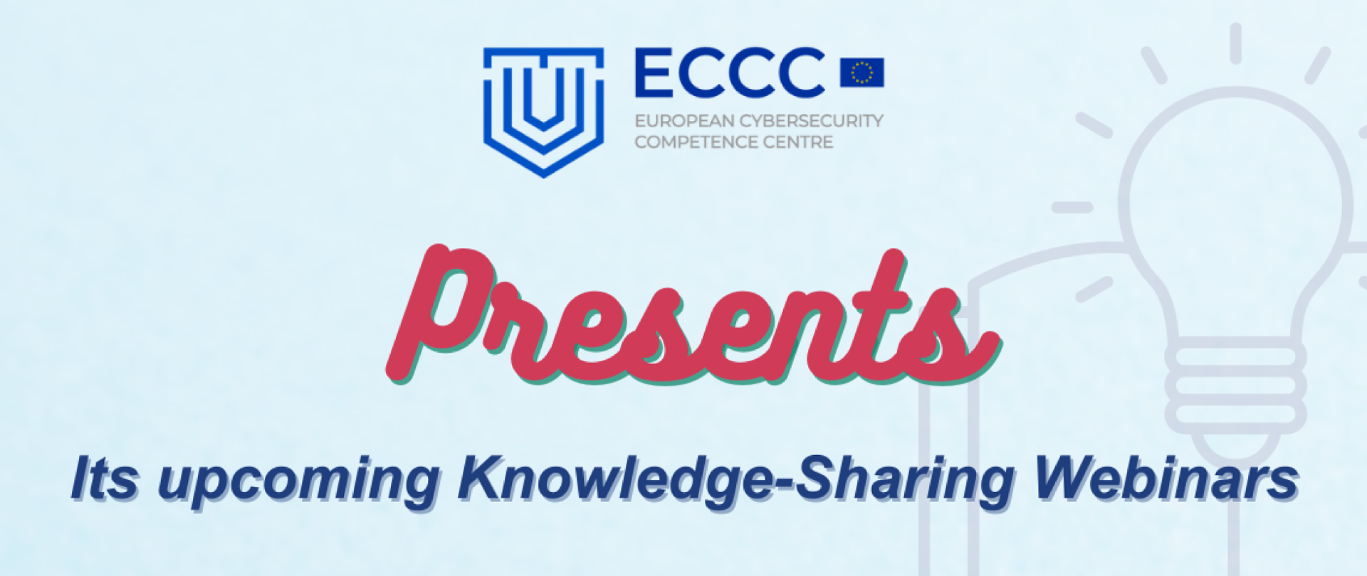 logo ECCC z niebieską tarczą, tekst zaproszenia do przyszłych webinarów logo ECCO