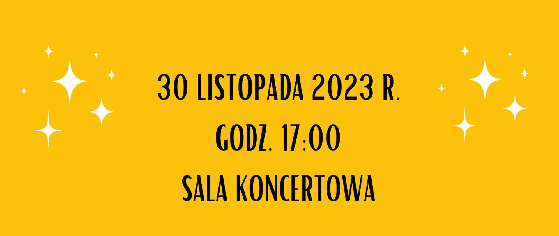 Grafika przedstawia plakat. Na żółtym tle czarne napisy : " Państwowa Szkoła Muzyczna I stopnia w Bełchatowie zaprasza na zabawę andrzejkową 30 listopada 2023 r. godz. 17 :00 sala koncertowa w programie konkursy z nagrodami oraz wróżby andrzejkowe".