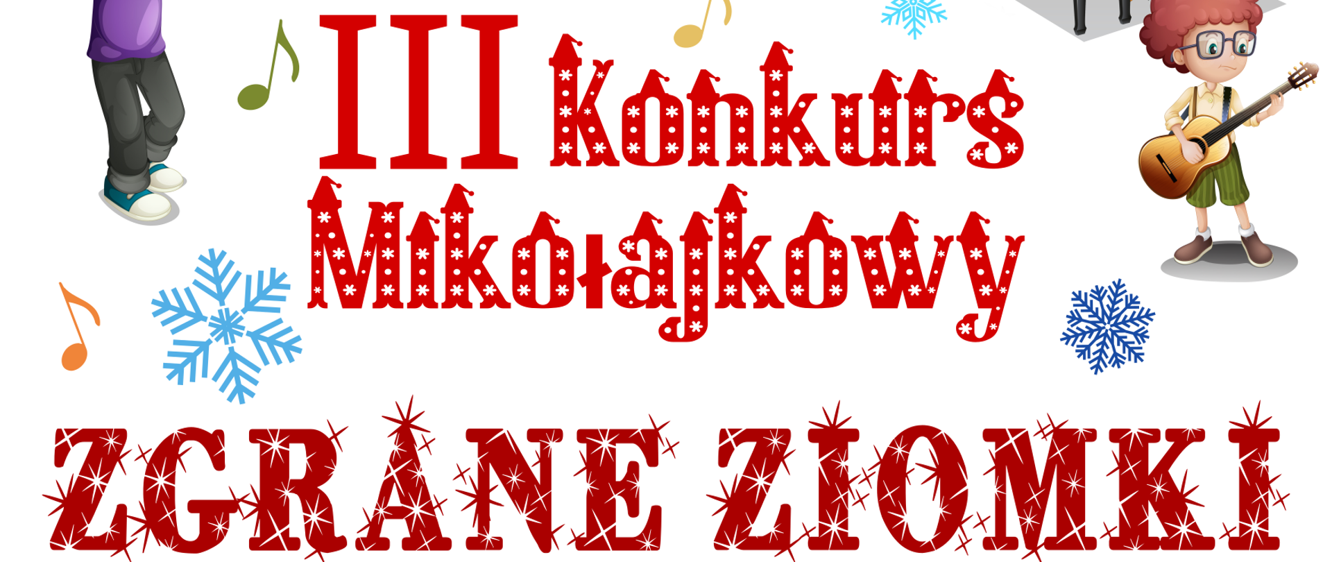 
Plakat zaprasza na III Konkurs Mikołajkowy "Zgrane Ziomki," który odbędzie się 5 grudnia 2024 roku o godzinie 17:00 w Państwowej Szkole Muzycznej I stopnia nr 1 w Kędzierzynie-Koźlu. Na plakacie przedstawiono kolorowe postacie dzieci grających na różnych instrumentach muzycznych, takich jak trąbka, pianino, skrzypce, perkusja i saksofon, co nadaje mu radosny i zachęcający charakter. Dodatkowo widnieje obietnica niezapomnianych emocji, radości oraz atrakcyjnych nagród dla uczestników, a także kod QR do zeskanowania po więcej informacji.