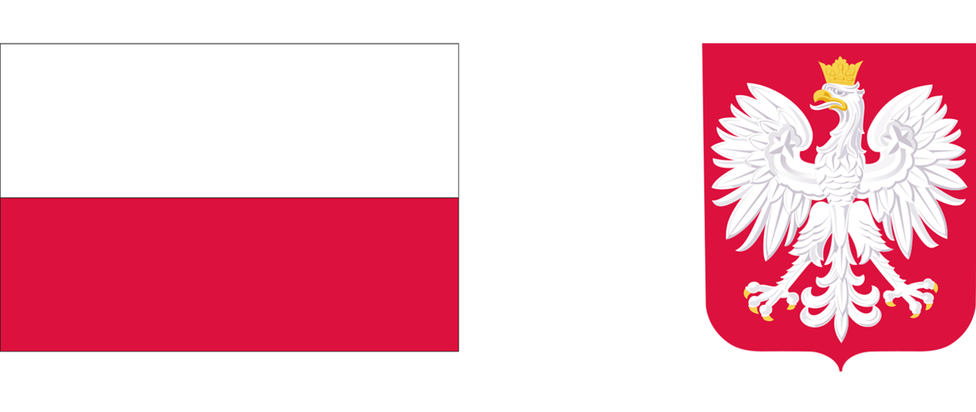 Baner po lewej stronie biało czerwona flaga po prawej stronie biało czerwone godło Polski 