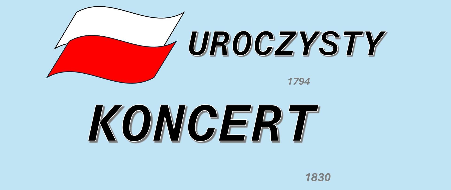 Plakat na jasnobłękitnym tle zawiera grafikę flagi narodowej oraz treść :
" UROCZYSTY KONCERT z okazji ŚWIĘTA NIEPODLEGŁOŚCI czwartek 14 listopada 2024, godzina 17.oo aula PSM"