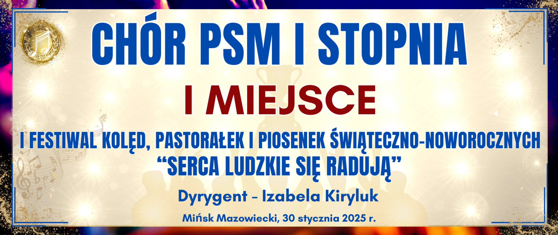 baner z ciemną kolorową ramką, jasne tło w środku z informacją o wyróżnieniu