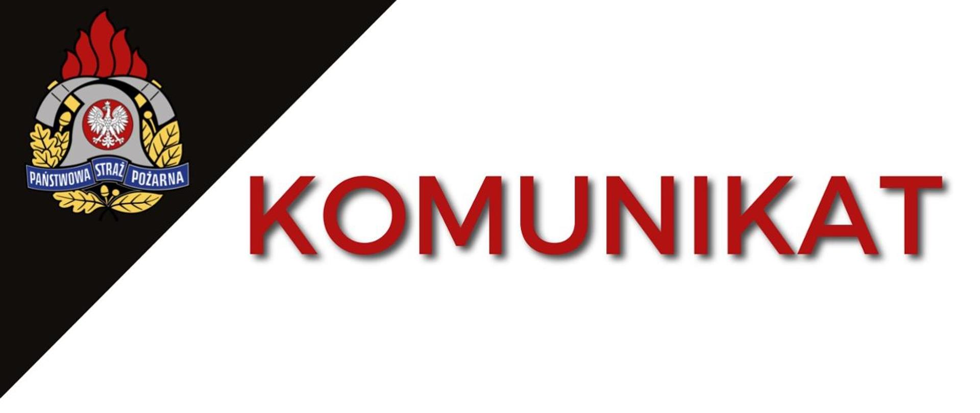 Logo i czerwony napis Komunikat