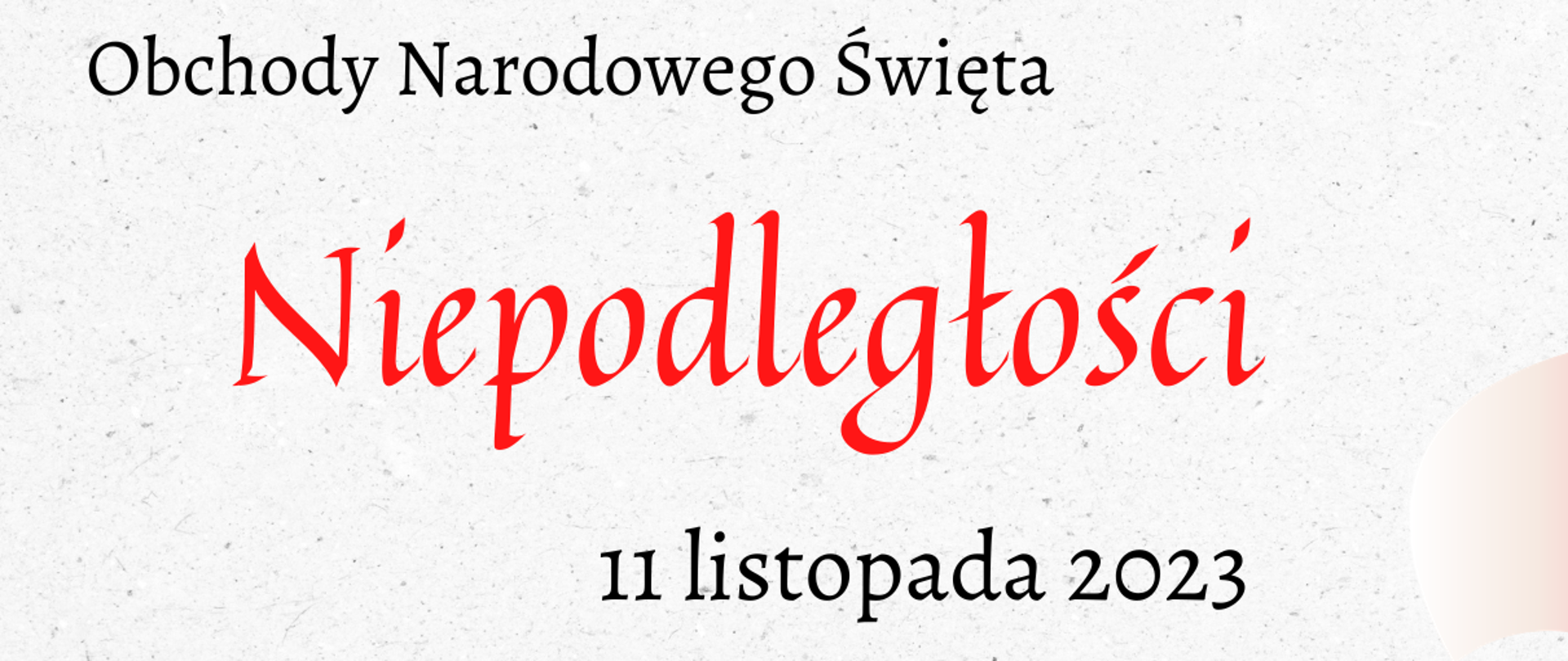 Na białym tle, po prawej stronie plakatu widnieje czerwony rysunek głowy orła w koronie. Po lewo jest napis informujący o obchodach Narodowego Święta Niepodległości. W lewym dolnym rogu znajduje się mały kontur mapy Polski w kolorze biało-czerwonym.