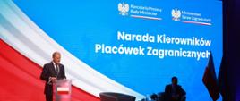 Premier Donald Tusk podczas narady kierowników placówek zagranicznych w Warszawie.