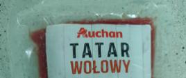 tatar wołowy ostrzeżenie Auchan 200g - Biała etykieta ze znakiem Auchan , Krowa