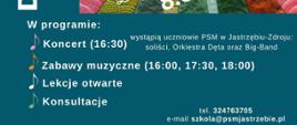 Plakat informacyjny dotyczący koncertu z okazji Dni otwartych szkoły, odbywającego się w dniu 08.05.2024 o godz. 16.30.