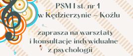 
Plakat informuje o warsztatach i konsultacjach indywidualnych z psychologii, które odbędą się 28 lutego 2024 roku. Wydarzenie organizowane jest przez PSM I st. nr 1 w Kędzierzynie-Koźlu. Na plakacie podane są godziny warsztatów dla nauczycieli od 11:00 do 14:00 oraz konsultacji indywidualnych dla rodziców uczniów PSM od 14:00 do 15:30. Zajęcia będą prowadzone przez panią dr Elżbietę Antosz z Uniwersytetu J. Długosza w Częstochowie, psycholog CEA. Grafika plakatu zawiera muzyczne motywy takie jak nuty i klucze wiolinowe, a całość utrzymana jest w ciepłych kolorach z akcentami muzycznymi.