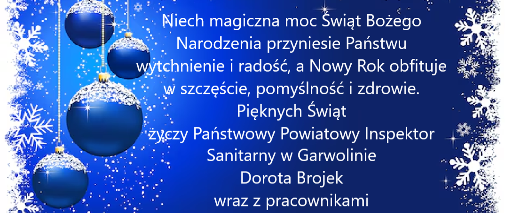 Kartka świąteczna z życzeniami Państwowego Powiatowego Inspektora Sanitarnego w Garwolinie na Boże Narodzenie