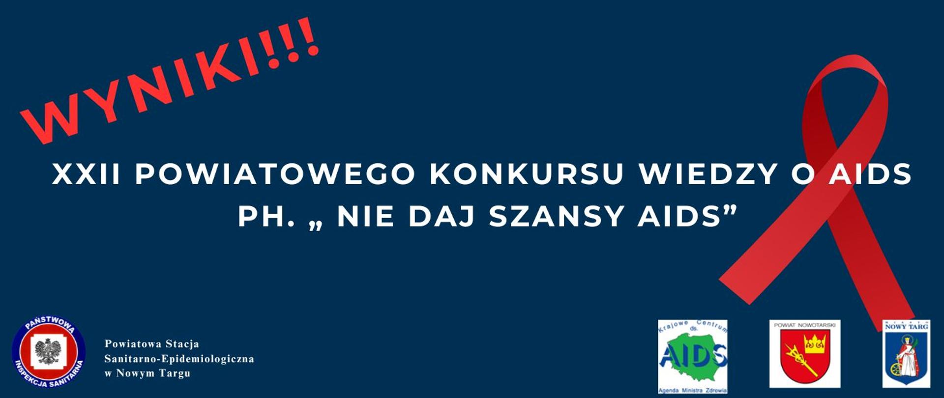 Grafika z napisem Wyniki XXII Powiatowego Konkursu Wiedzy o AIDS