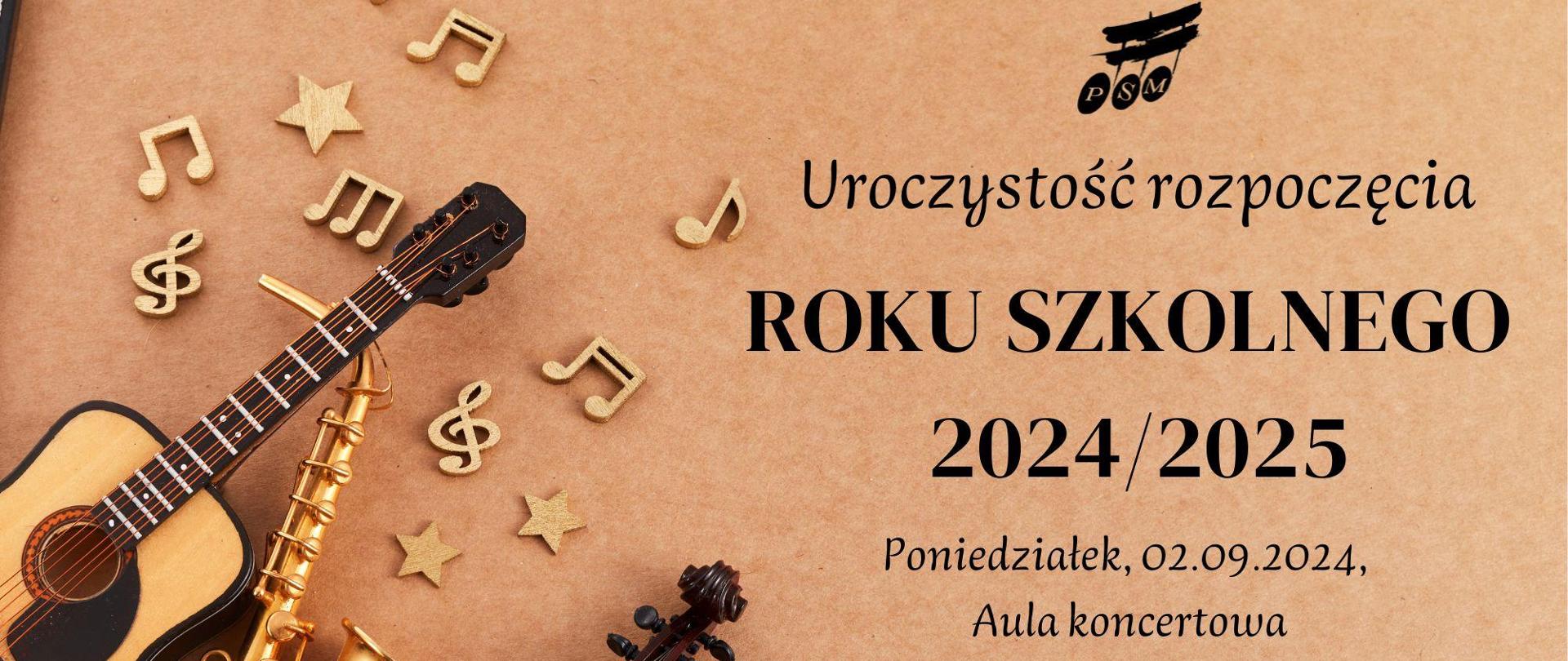 W lewym dolnym rogu instrumenty, od dołu: akordeon, skrzypce, saksofon, gitara. Z prawej strony informacje dotyczące rozpoczęcia roku szkolnego.