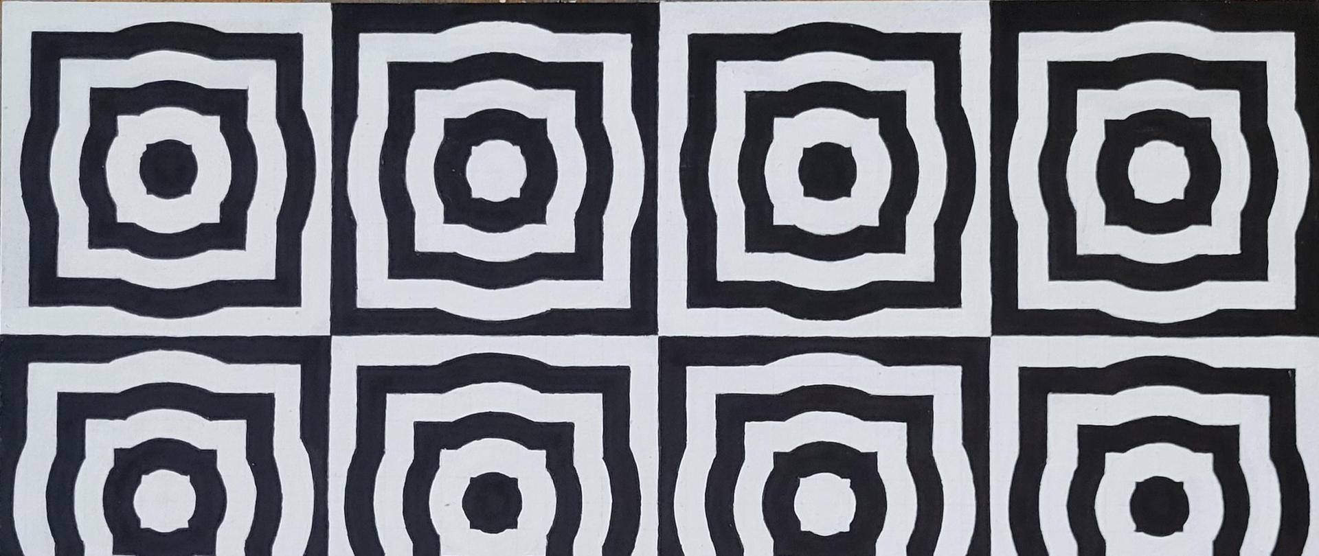 Czarno-biała grafika przedstawiająca nieokreślone figury geometryczne