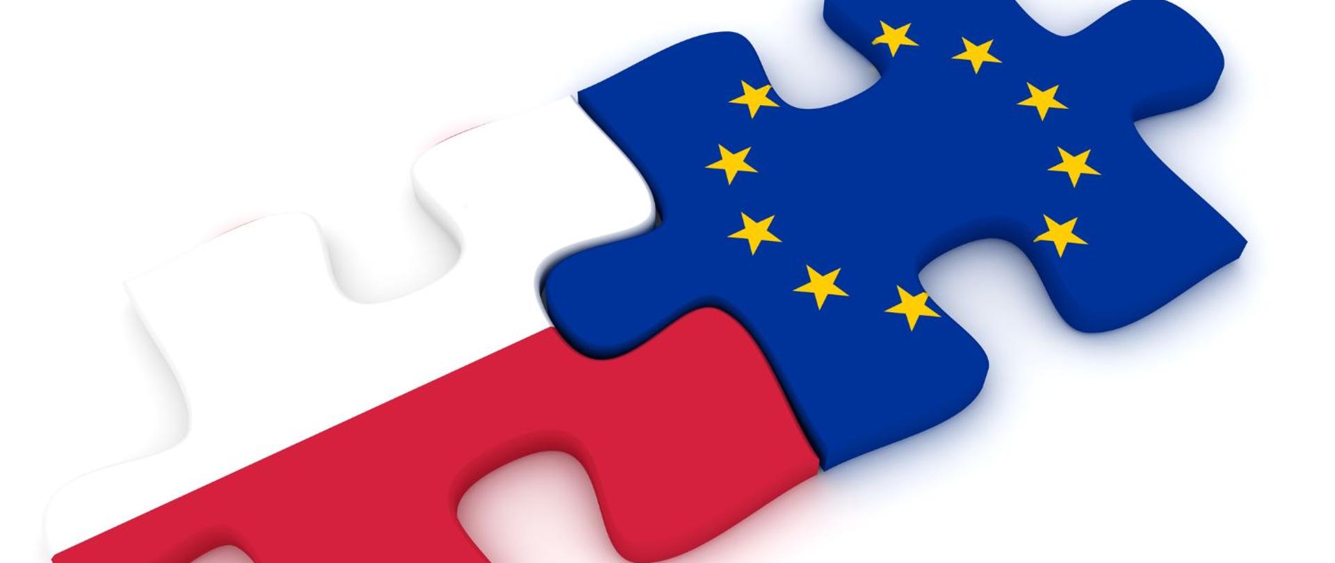 Puzzle w barwach flagi Unii Europejskiej i Polski 