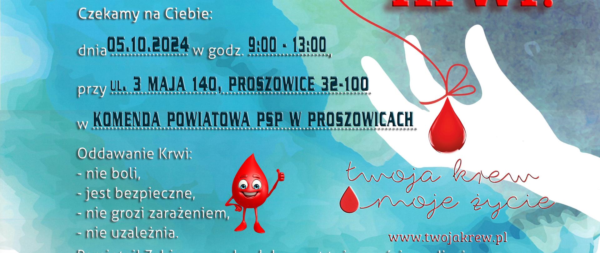 Plakat informujący o akcji krwiodawstwa 5.10.2024 