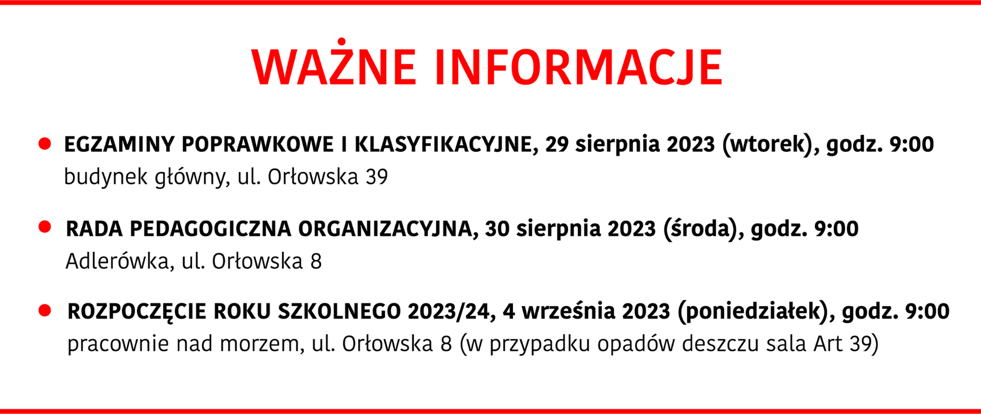 Informacje na początek roku szkolnego 2023/24