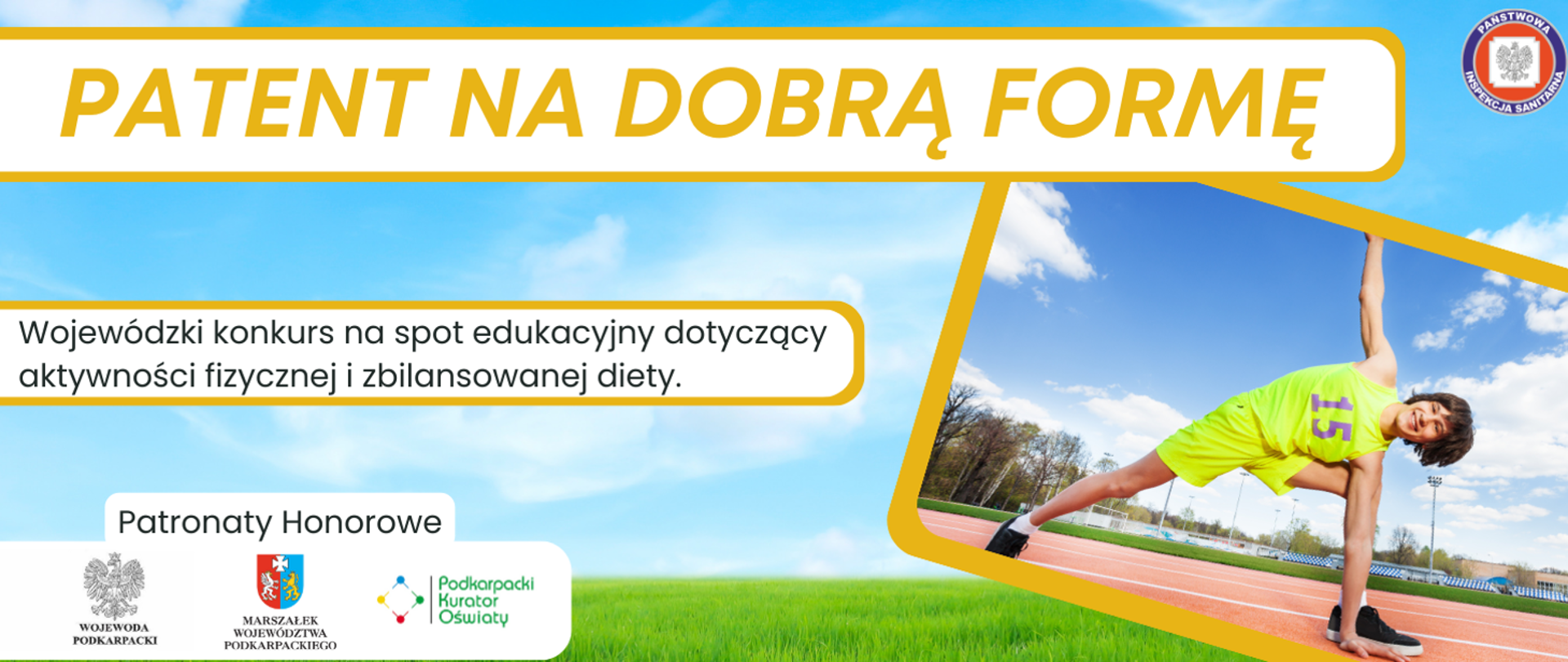 Zdjęcie przedstawia informację dotyczącą Konkursu na spot edukacyjny dotyczący aktywności fizycznej i zbilansowanej diety