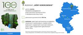 Rezerwat Góry Gorzkowskie. Uproszczona mapa rezerwatu z krótkim opisem jego lokalizacji na obszarze gminy Janów.