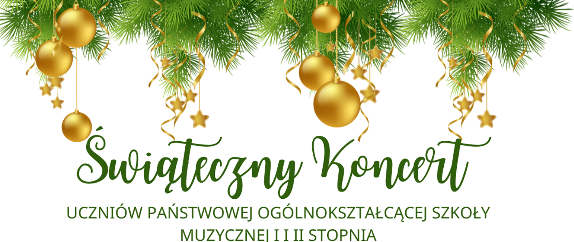 Baner utrzymany jest w jasnej kolorystyce. Przeważa biel, złoty oraz zieleń. Na górze banneru są umieszczone gałązki zielonego świerku, z nich zwisają na złotych tasiemkach złote bombki, oraz złote serpentyny. Poniżej pojawia się napis w kolorze zielonym: Świąteczny Koncert Uczniów Państwowej Ogólnokształcącej Szkoły Muzycznej I i II stopnia.
