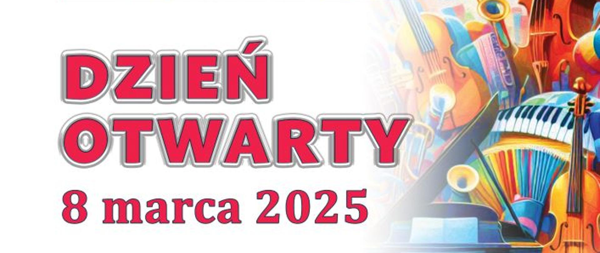 kolorowy plakat zapowiadający program Dnia otwartego 8 marca 2025 r.