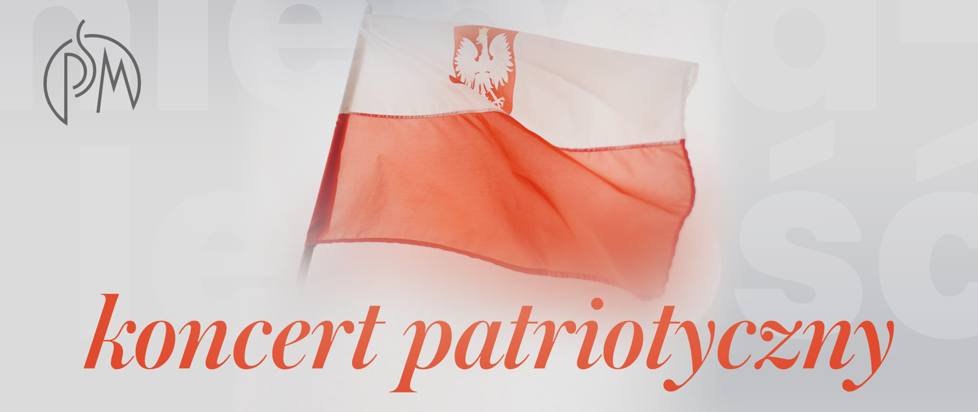 szara grafika z logiem PSM Mielec, flagą polski i napisem Koncert patriotyczny