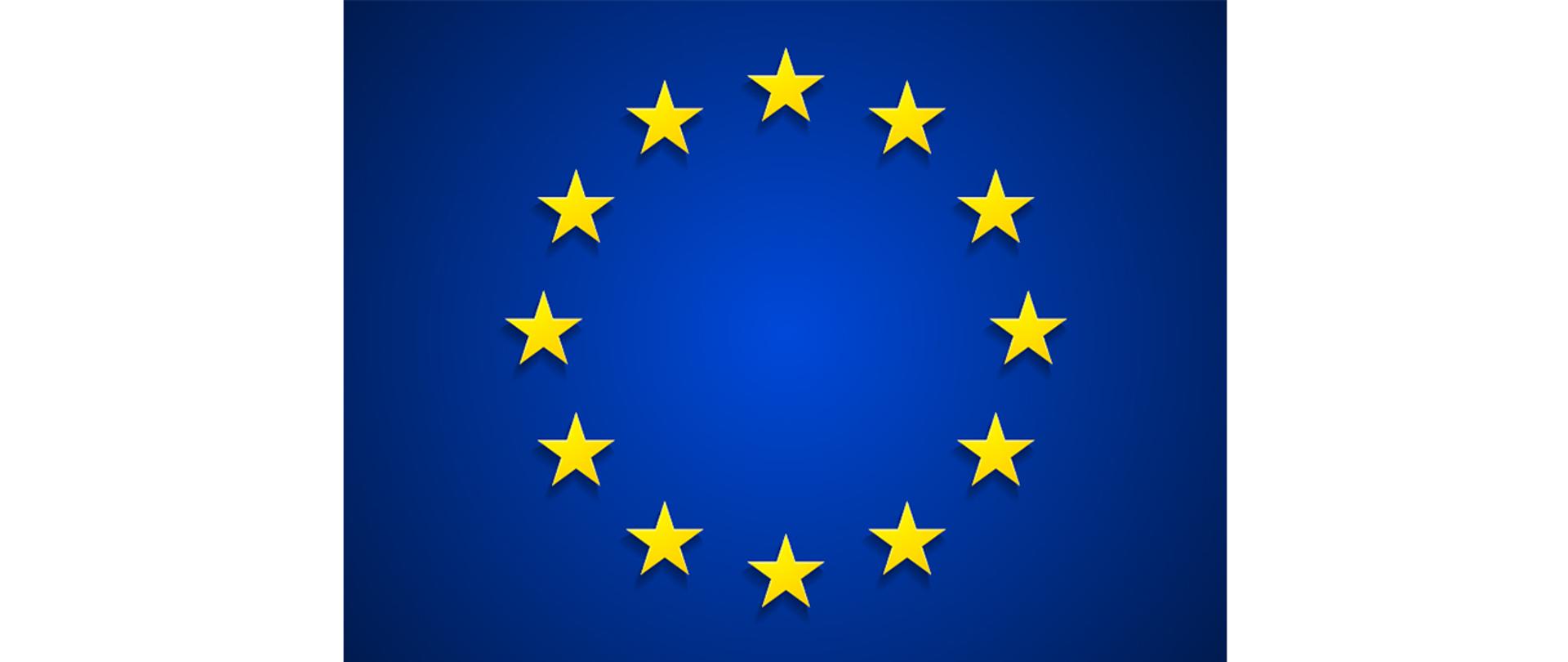 Logo Unii Europejskiej, dwanaście gwiazd na niebieskim tle 
