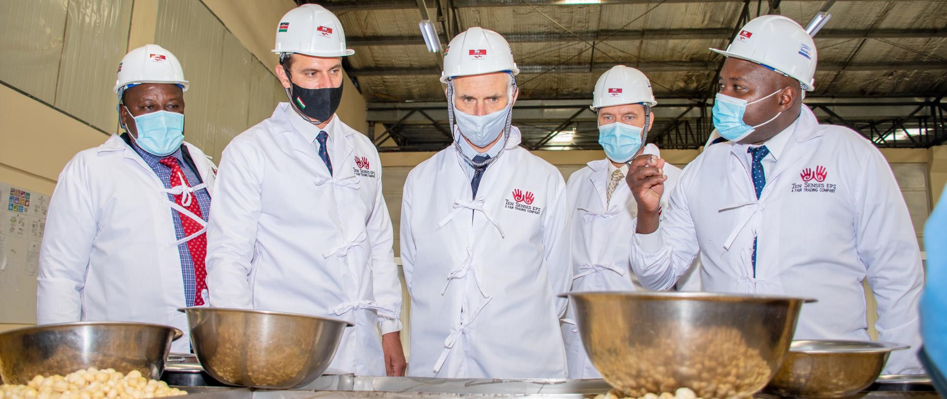 Joint visit of representatives of the Visegrád Group Embassies and the EU Delegation to the macadamia nut factory in Athi River run by the Ten Senses Africa organization (Photos: courtesy of Slovak Aid)