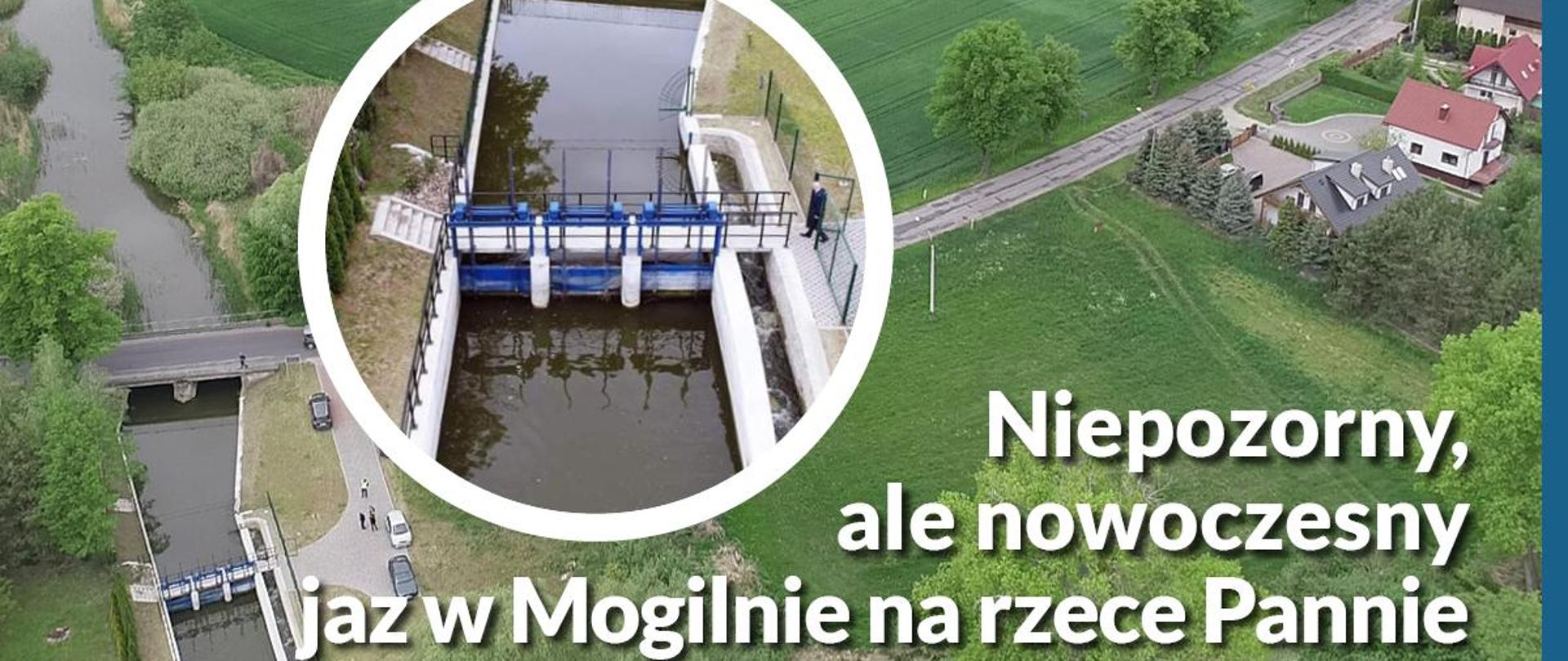Plakat zachęcający do odwiedzin na jazie w Mogilnie na rzece Pannie z okazji dni otwartych Funduszy Europejskich. 