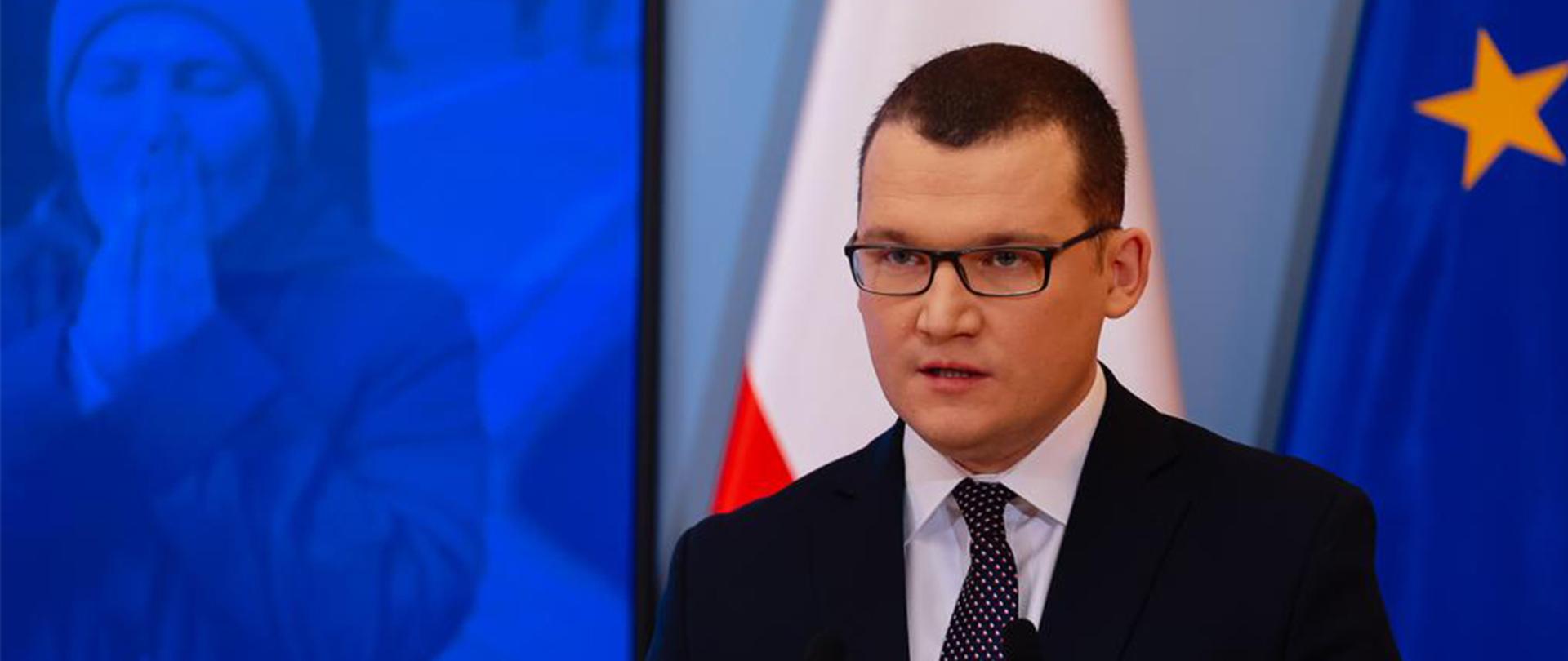 Minister Paweł Szefernaker during a press conference at the Chancellery of the Prime Minister