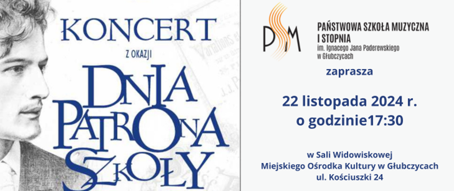 Koncert z okazji Dnia Patrona Szkoły - 22 listopada 2024 r. godzina 17:30 Sala Widowiskowa MOK w Głubczycach