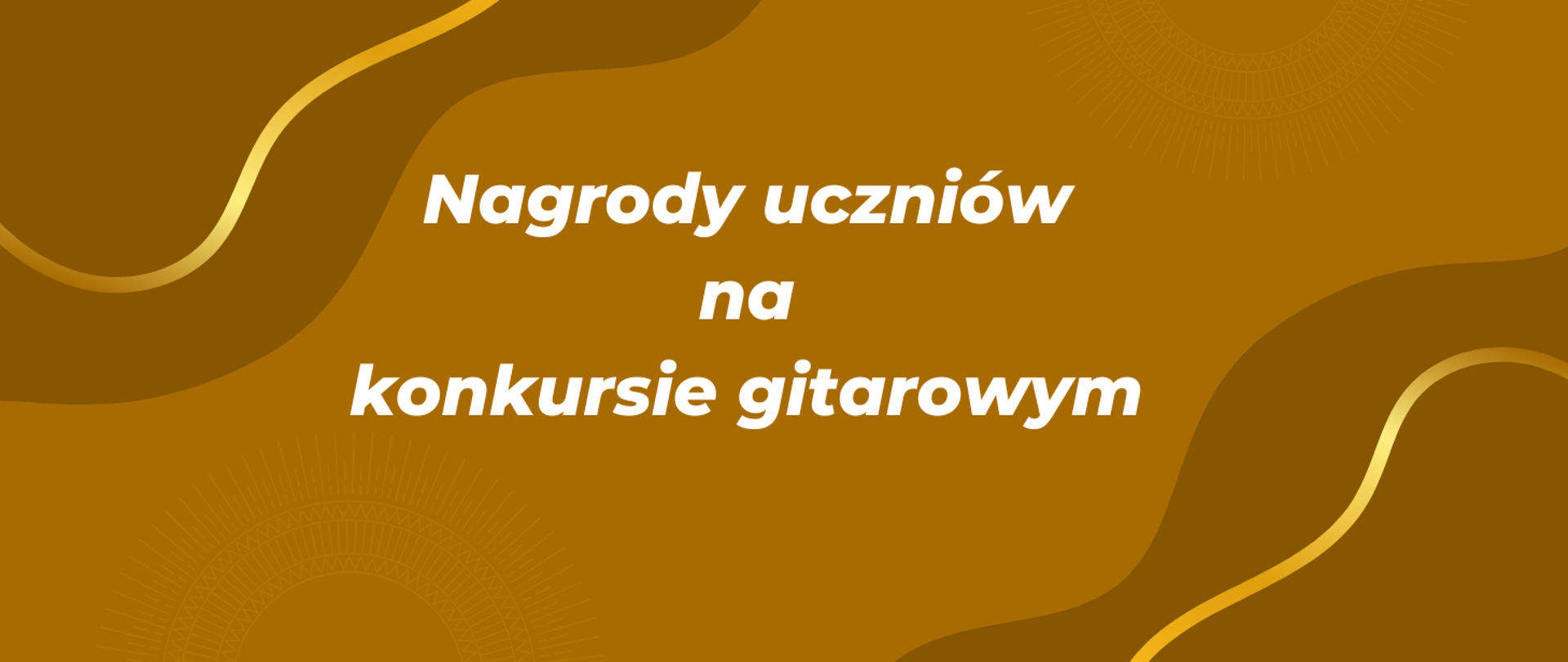 na grafice widnieje biały napis na beżowym tle, po bokach znajdują się gitary