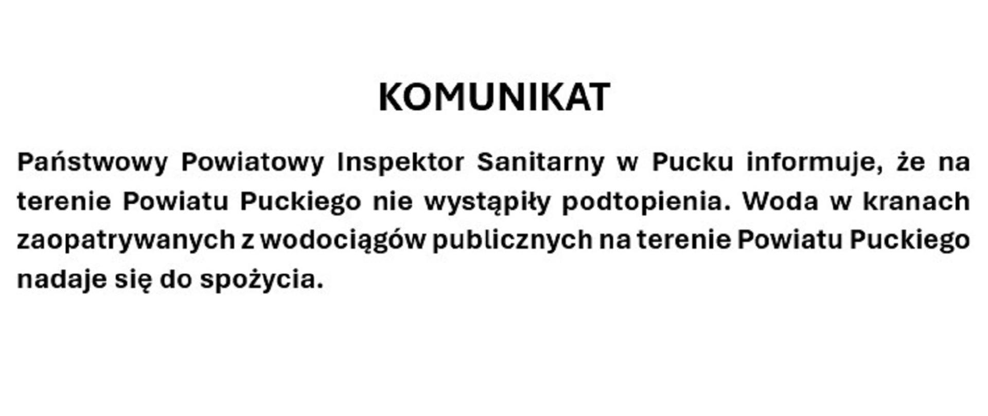 Komunikat ws. dostępu do wody pitnej w Powiecie Puckim