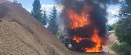 Pożar koparki w miejscowości Roje (gmina Miłakowo)