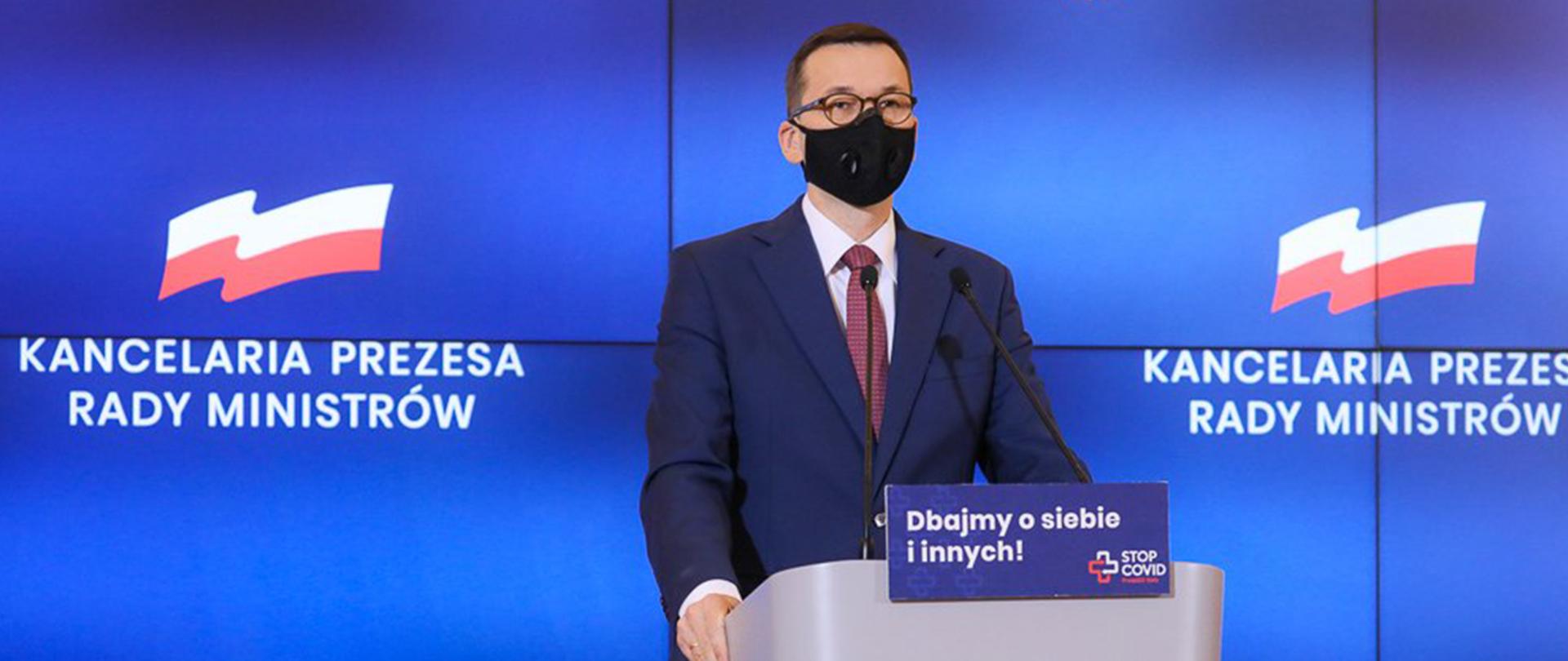 Premier Mateusz Morawiecki podczas konferencji prasowej 21 listopada 2020 r. (zdj. KPRM)