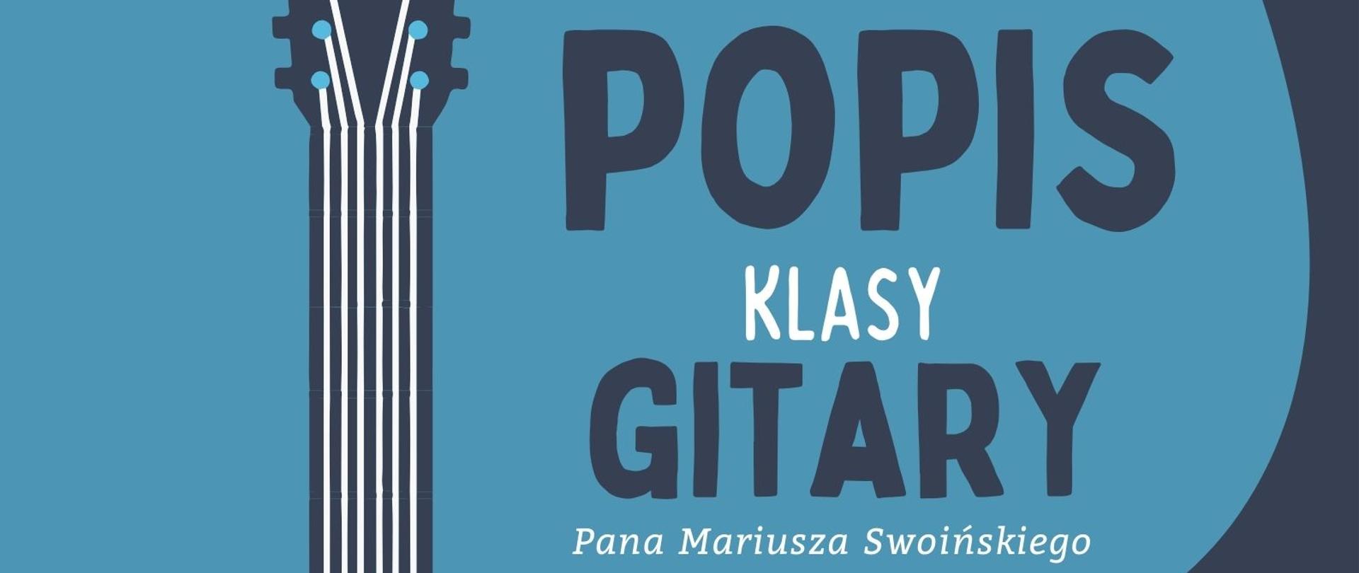 niebiesko różowa grafika, gitara, logo szkoły, zaproszenie na popis klasy gitary 16 stycznia 2025