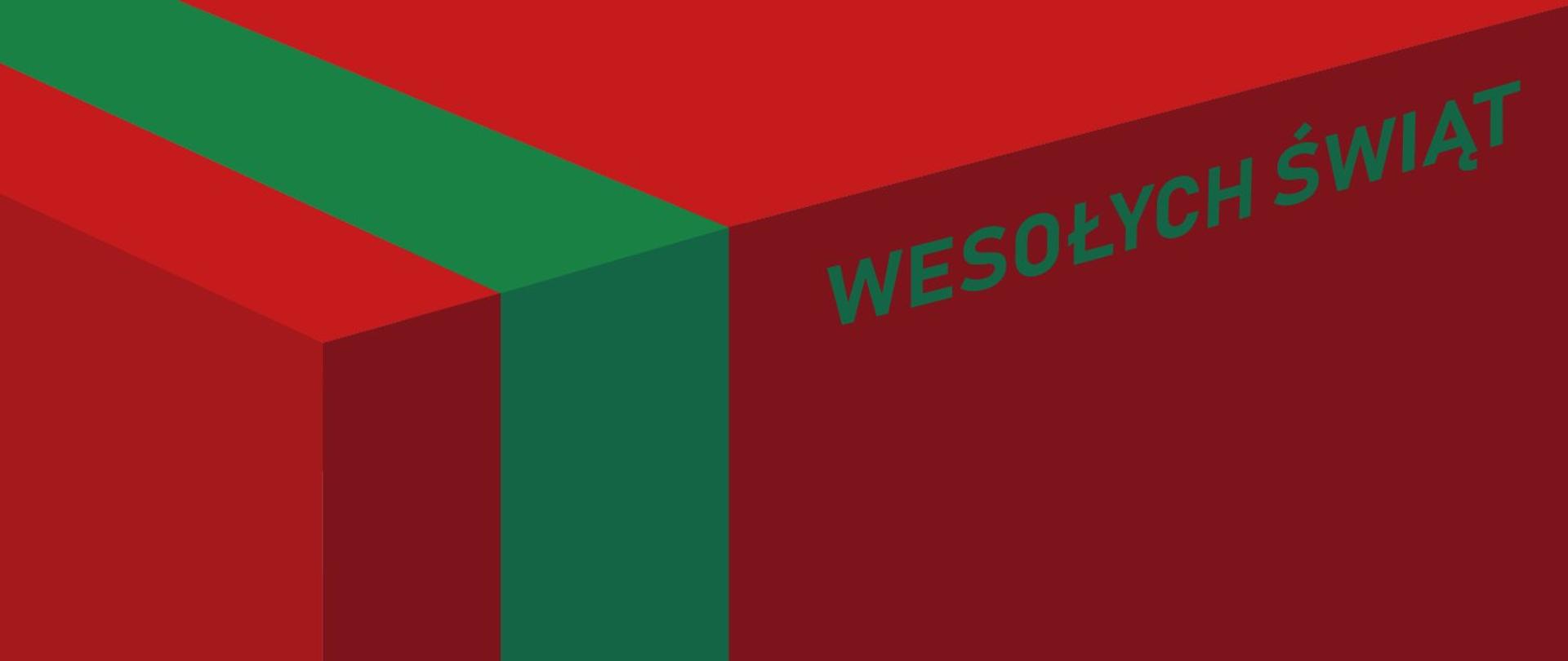 Grafika przedstawiająca zbliżenie na czerwone pudełko przewiązane zieloną wstążką