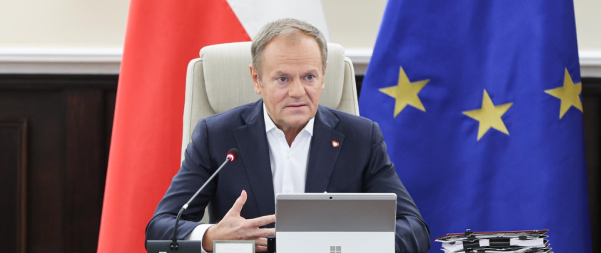 Premier Donald Tusk na posiedzeniu Rady Ministrów w KPRM.