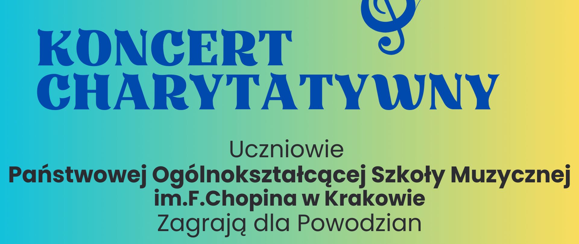 Plakat, niebiesko żółte tło, POSM dla powodzian, Koncert charytatywny, w kościele Karmelitów na Piasku, ul. Karmelicka 19, 10 października 2024 (czwartek), godz. 19:30