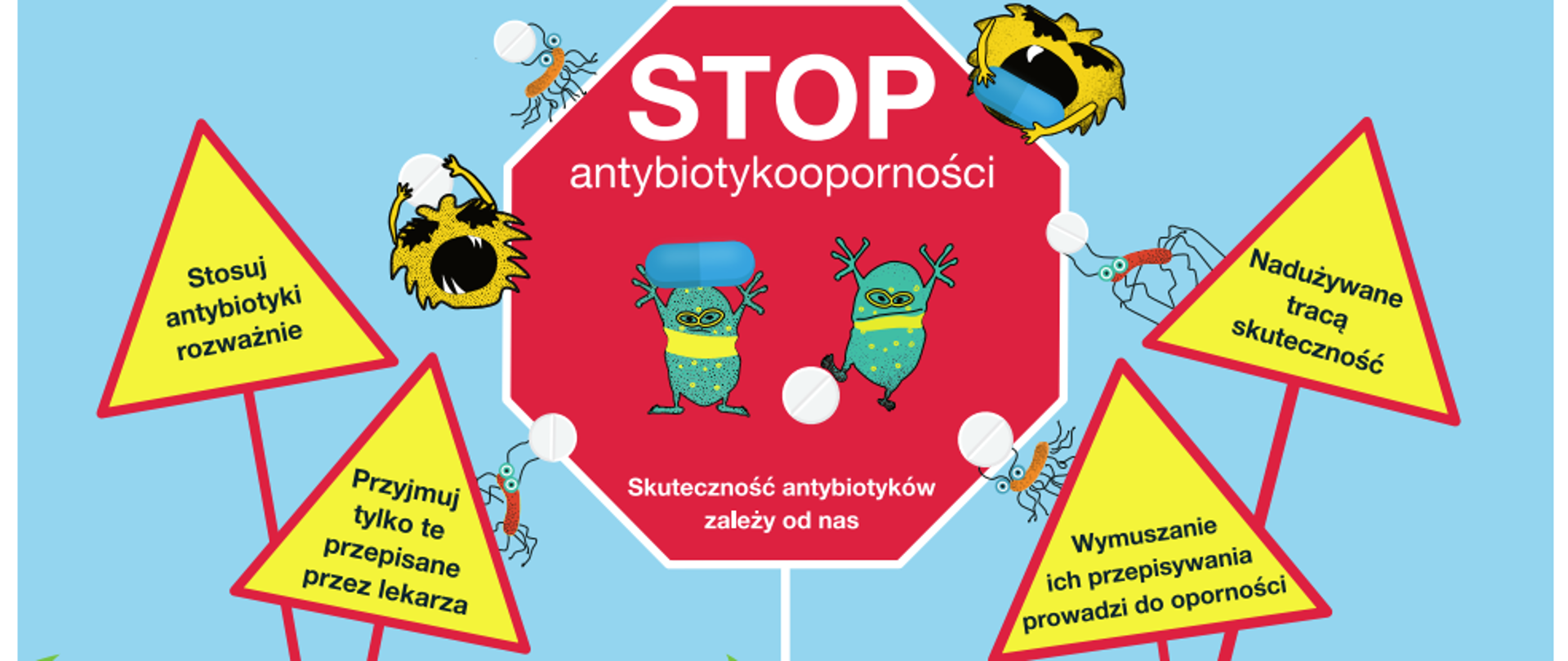 Baner z napisem: STOP antybiotykooporności