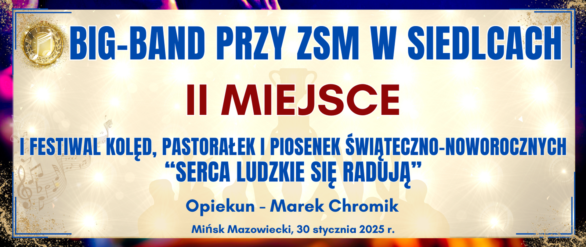 baner z ciemną kolorową ramką, jasne tło w środku z informacją o wyróżnieniu