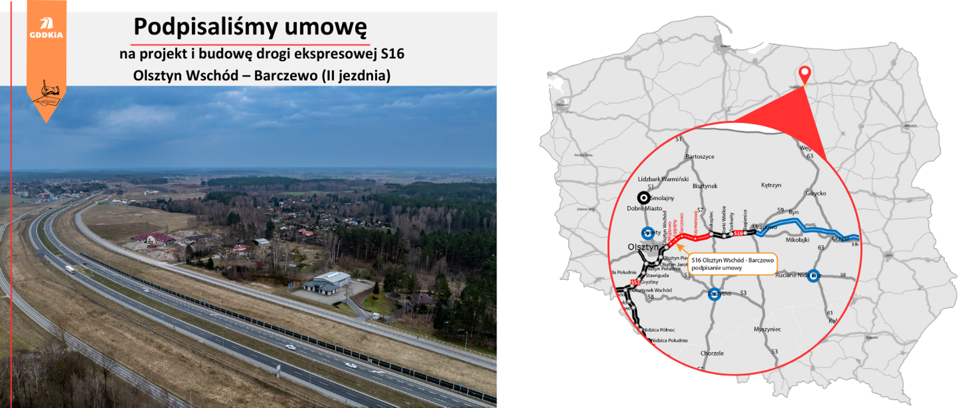 Infografika przedstawiająca mapę z lokalizacją inwestycji oraz zdjęciem ilustracyjnym