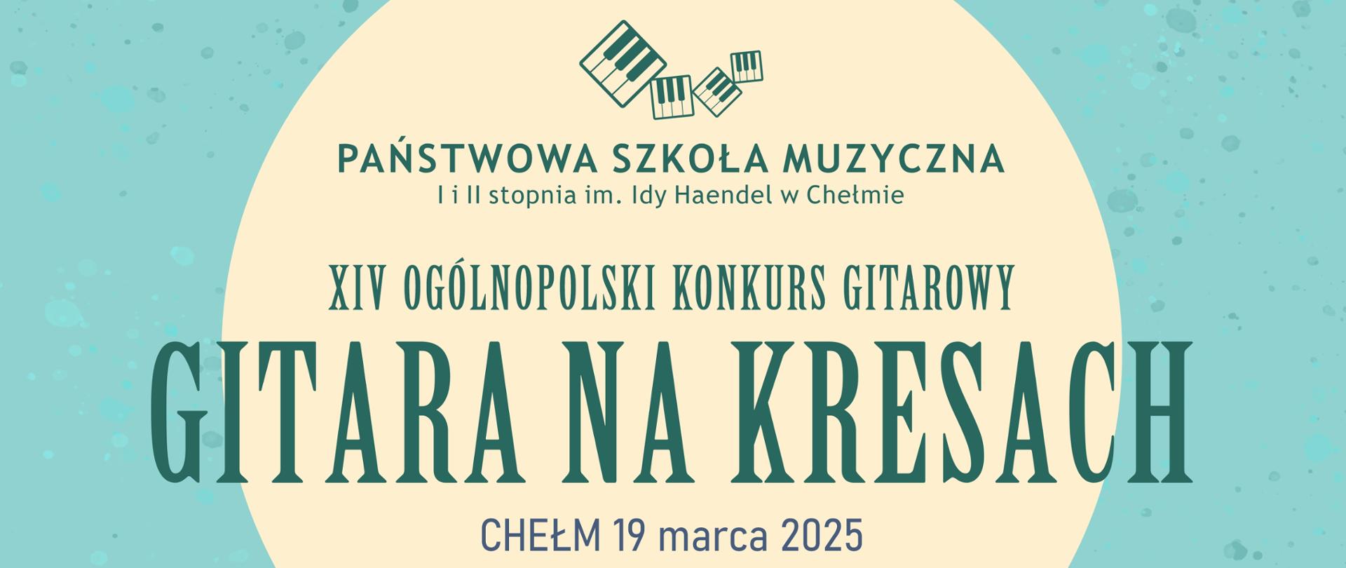 Plakat wykonany na zielono niebieskim tle. Na dolnym środkowym miejscu plakatu widoczna jest gitara. 