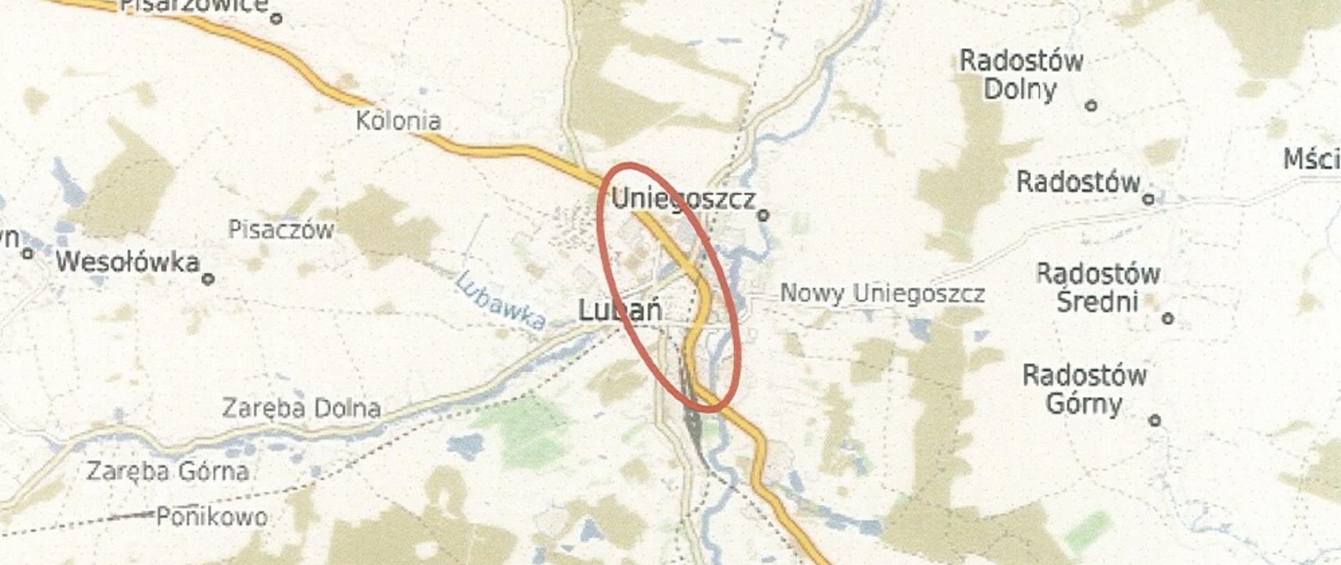 DK30 Lubań - orientacyjna mapa z lokalizacją inwestycji 
