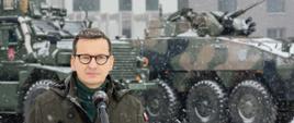 Prime Minister Mateusz Morawiecki, Deputy Prime Minister, Minister of National Defense Mariusz Błaszczak during a visit to the 18th Mechanized Division in Siedlce.