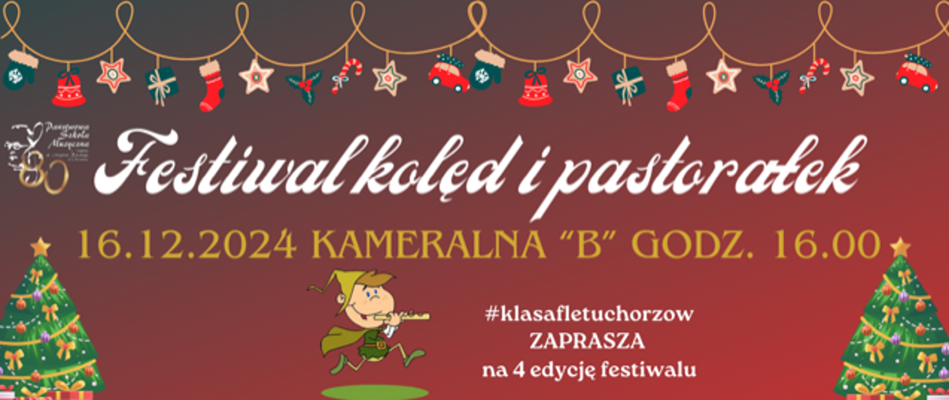 Klasa fletu zapraszam na IV edycję Festiwalu kolęd i pastorałek. 16.12.2024, godzina 16.00.