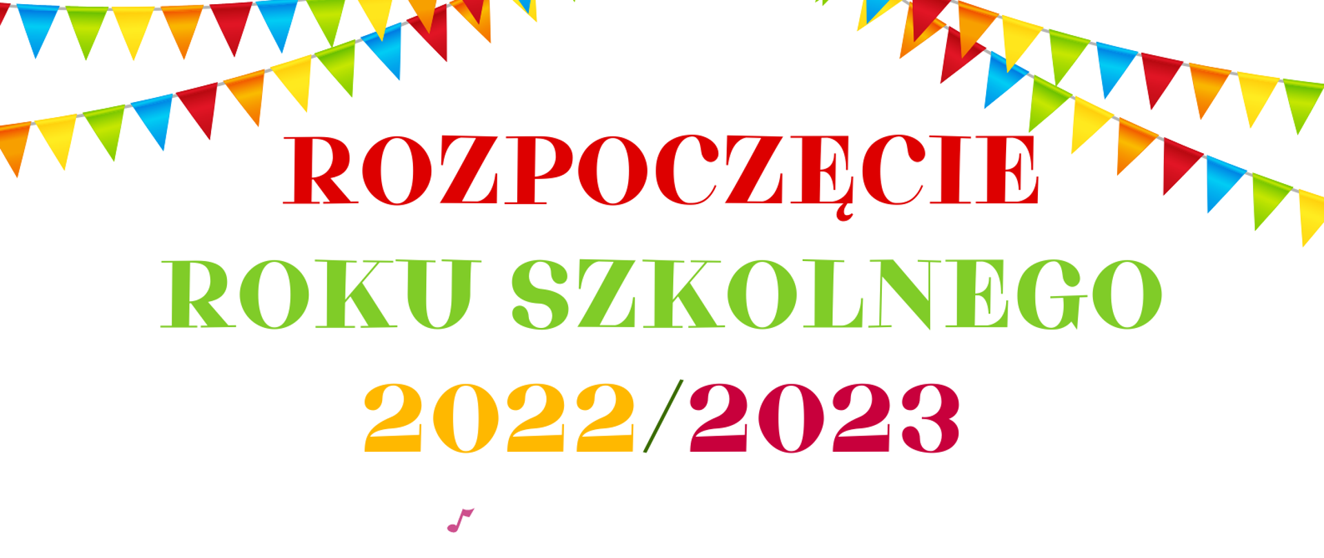 Biało-zielony plakat na rozpoczęcie roku szkolnego 2022/23 z elementami graficznymi dzieci grających na instrumentach i informacją o dacie rozpoczęcia roku - 01.09.2022 godz. 14.00